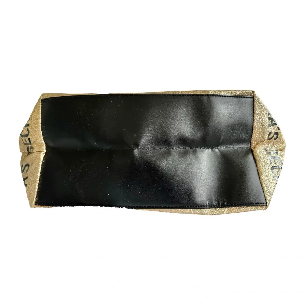 Victoria’s Secret Canvas & Gold Glitter Trim Tote Bag Zipper Top - Picture 7 of 14
